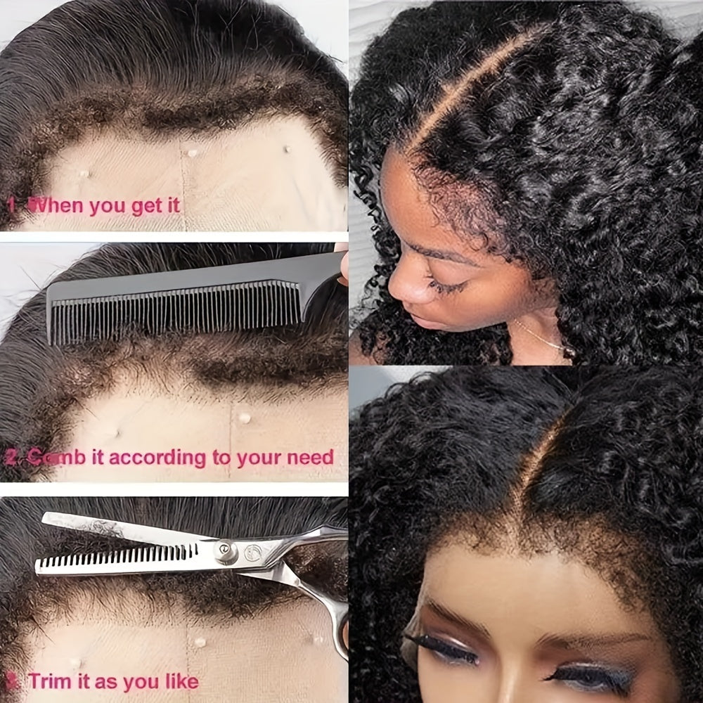 Curly Hairline Pre Plucked Natural Kinky Curly Edged Wigs Human Hair Curly Lace Front Wig For Woman Brazilian Remy Hair 13x4 Transparent Lace Front Wig