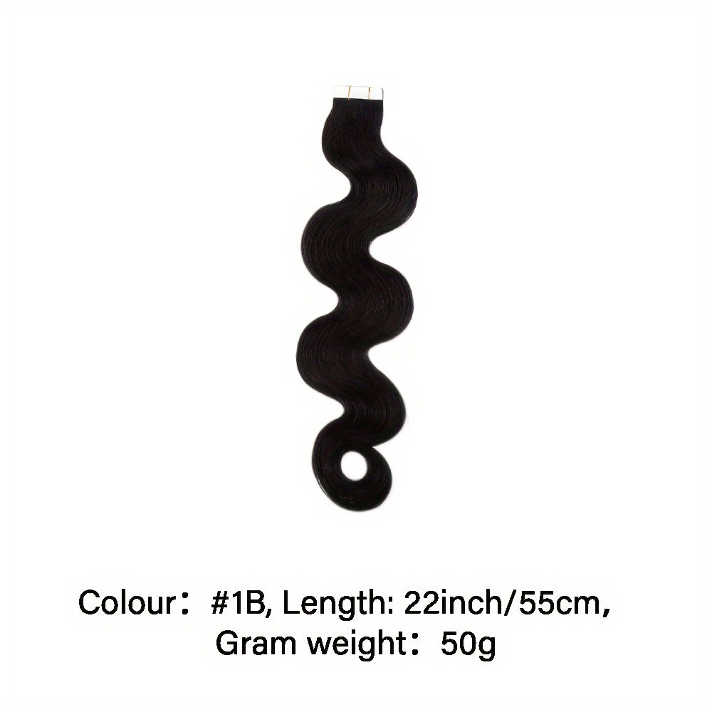 Body Wave Tape In Hair Extensions 16 Inch For Women Semi-Transparent Tape Ins Human Hair Extensions Invisible Brazilian Hair Tape In Wavy Extensions Real Hair 20 PCS 1.76 Oz