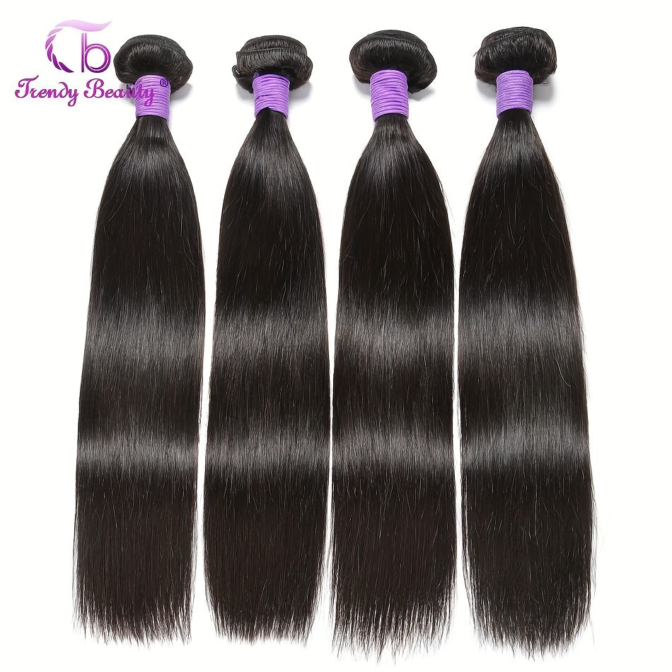 Brazilian Straight Human Hair Bundles 100% Virgin Human Hair Can Be Dyed Can Be Bleached Double Weft Unprocessed Straight Extensions Natural Black Color For Women