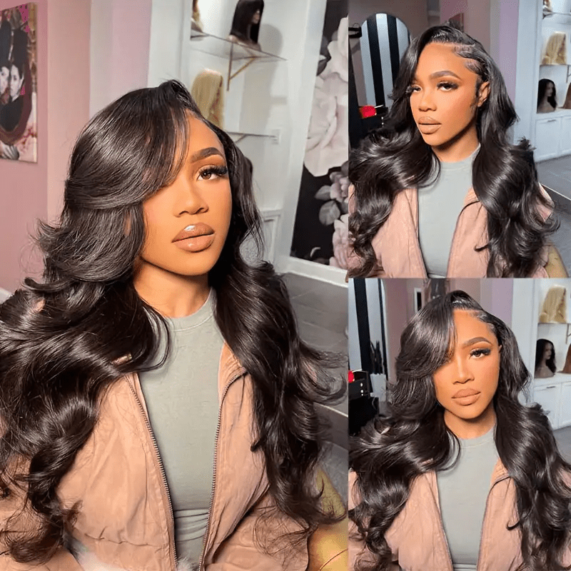 13x4 Body Wave HD Lace Front Wigs Human Hair Pre Plucked 200% Density Body Wave Lace Front Wigs Human Hair For Women With Baby Hair Natural Black