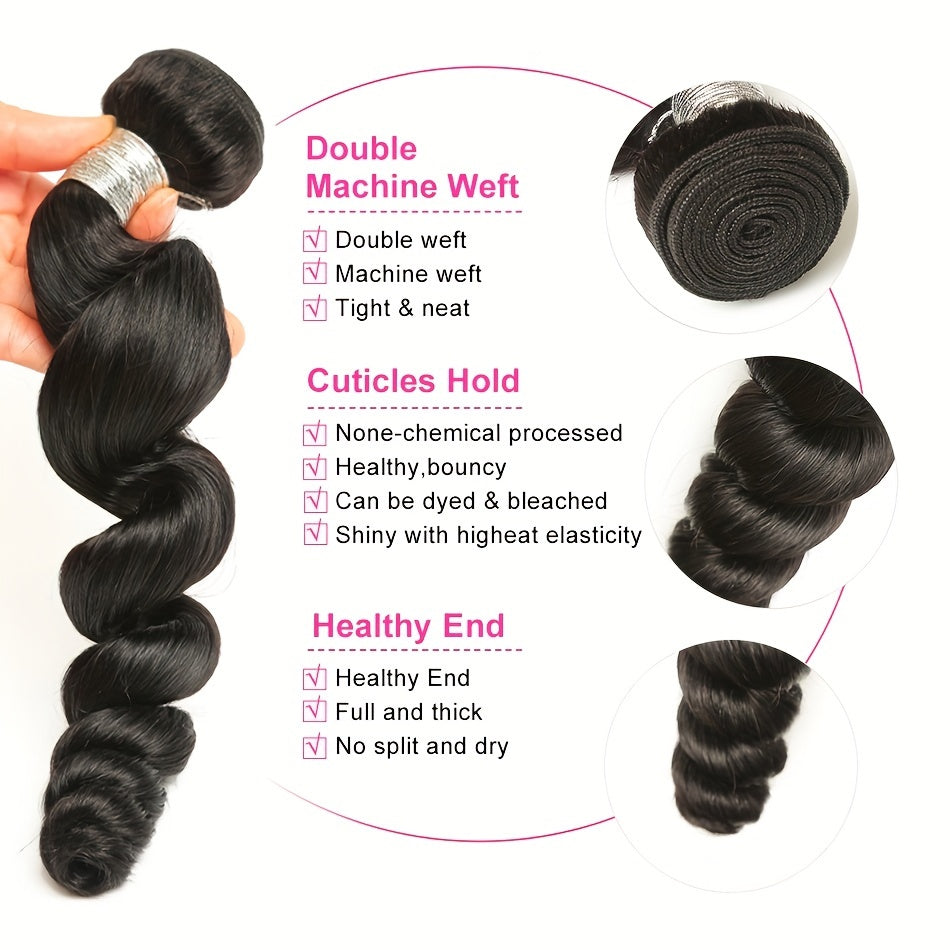 Brazilian 4 Bundles Virgin Human Hair Loose Wave 4 Bundles Unprocessed 100% Human Hair Bundles Loose Curly Weave Natural Color Hair Extensions