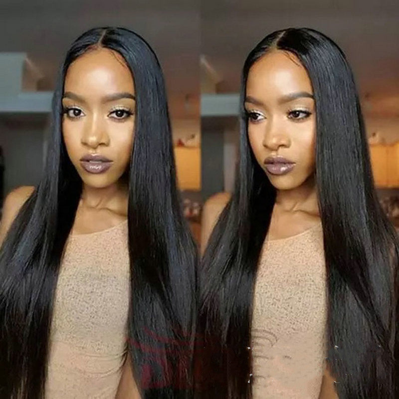 Full Headgear Style Split Black Long Straight Fashion Wig