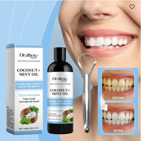 Oralhoe Coconut Mint Oil, Coconut Mint Mouthwash Breath Care Gum Stain Removal Mouthwash