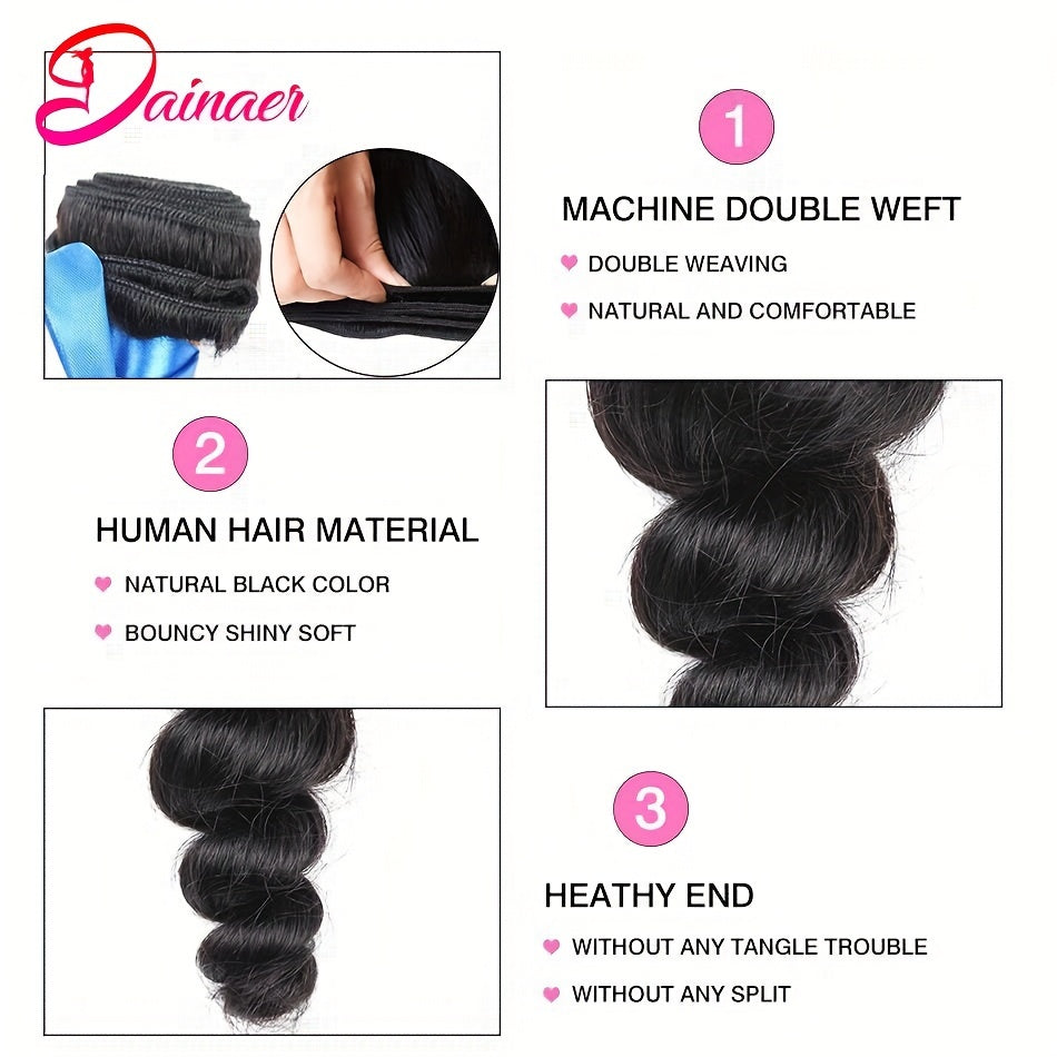 2 Pcs Human Hair Loose Wave Bundles Brazilian 100% Unprocessed Virgin Hair Weave Bundles For Women Loose Wave Human Hair Bundles Natural Color
