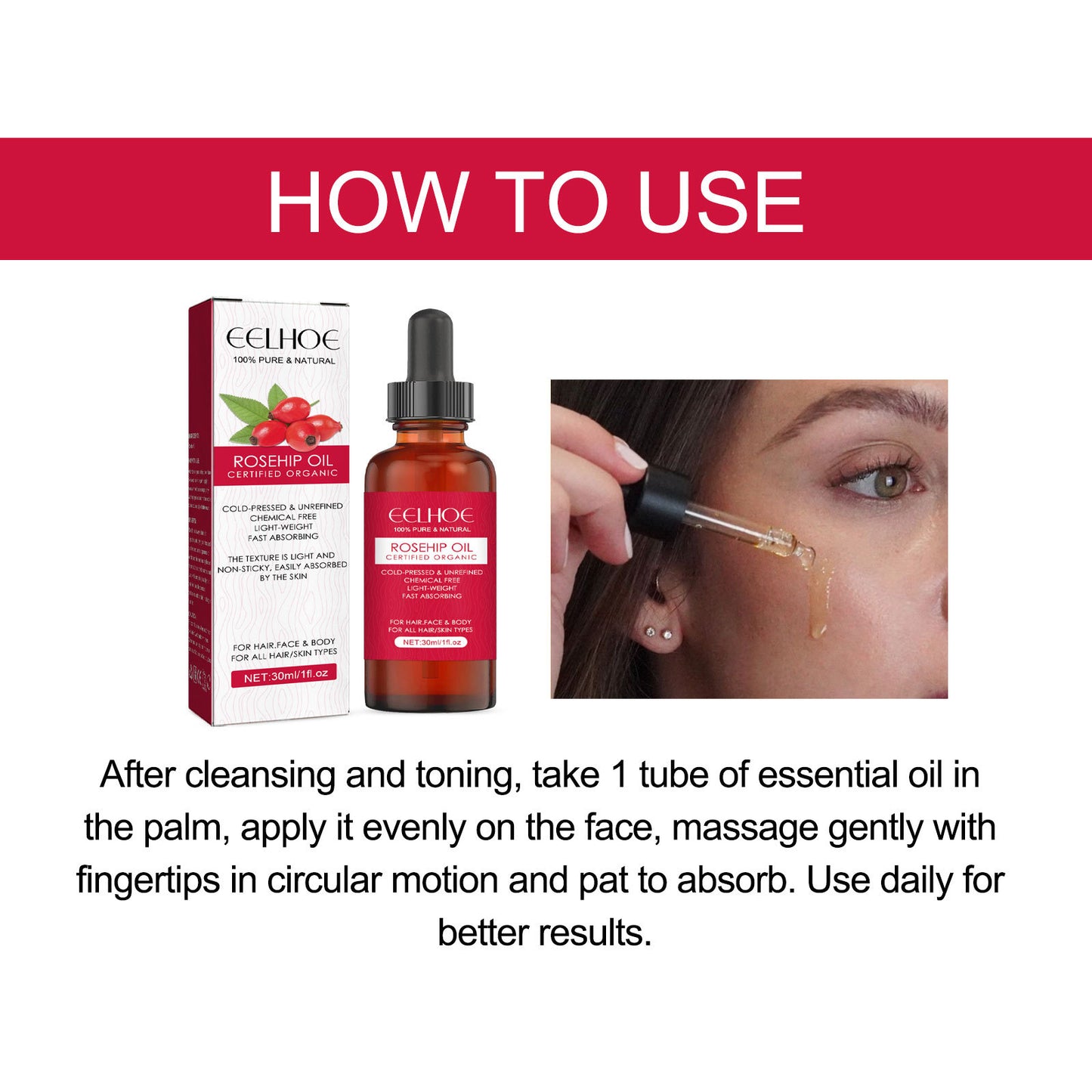 Rosehip Facial Oil Moisturizing And Moisturizing Skin Care For The Face And Body, Smoothing Hair Care, Massage Oil