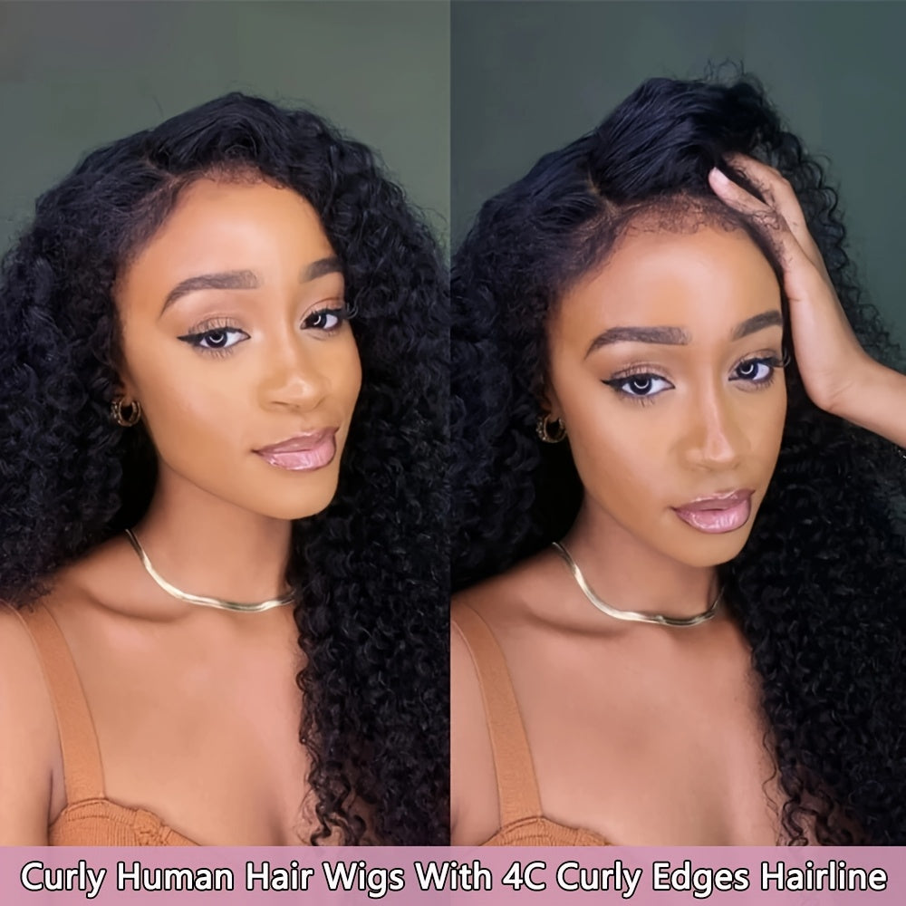 Curly Hairline Pre Plucked Natural Kinky Curly Edged Wigs Human Hair Curly Lace Front Wig For Woman Brazilian Remy Hair 13x4 Transparent Lace Front Wig