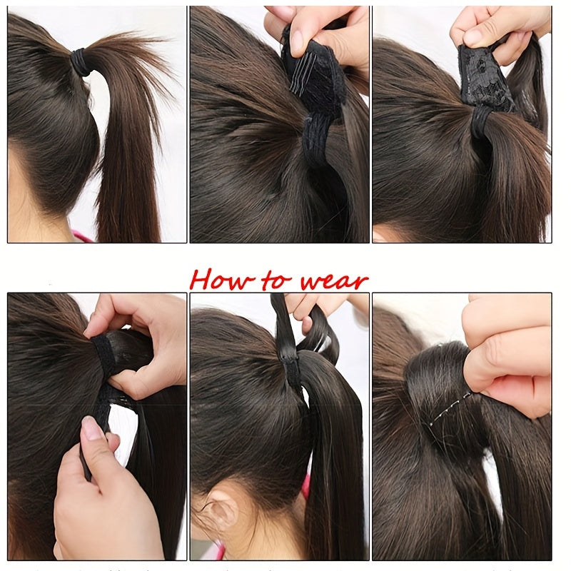 Straight Hair Ponytail 100% Human Hair Wrap Around Body Wave Ponytail Extension Remy Hair Ponytails Clip in Hair Extensions For Women Natural Color