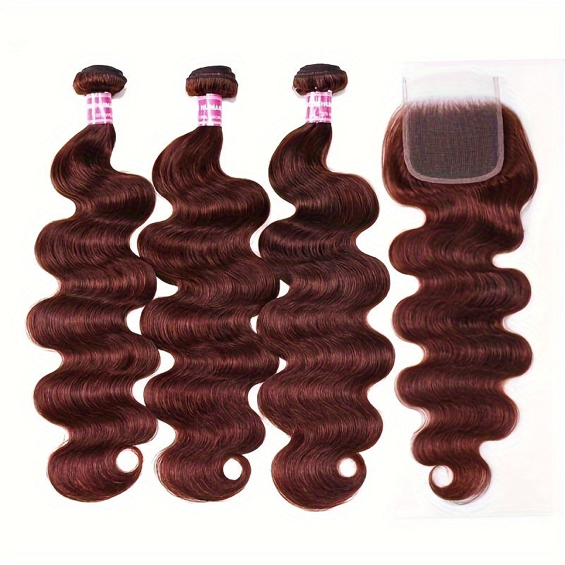 Nadula 12A Reddish Brown Body Wave Human Hair Weave 3 Bundles with 4x4 lace closure, Brazilian Remy Hair Ombre Balayage Human Hair Extension FB30 Highlight Color