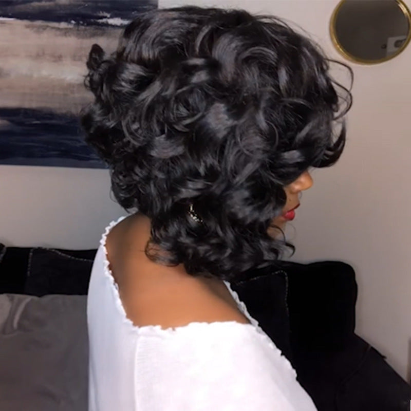 Fashion black partial short curly hair synthetic headgear
