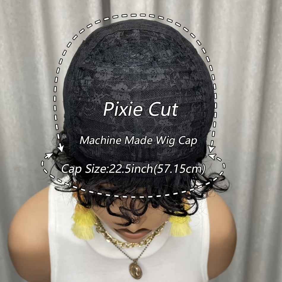 Chic 4-Inch Pixie Cut Wig For Women - 180% Density Brazilian Remy Human Hair, Kinky Curly, Glueless & Lace-Free, Perfect For Daily Wear, 1B Color