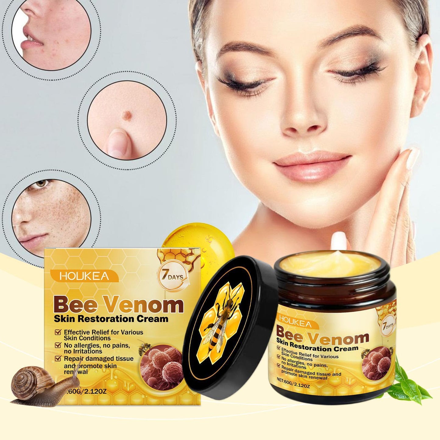 Houkeya Bee Skin Care Cream Gentle Cleansing, Mole Removal, Moisturizing, Soothing Skin Care Cream