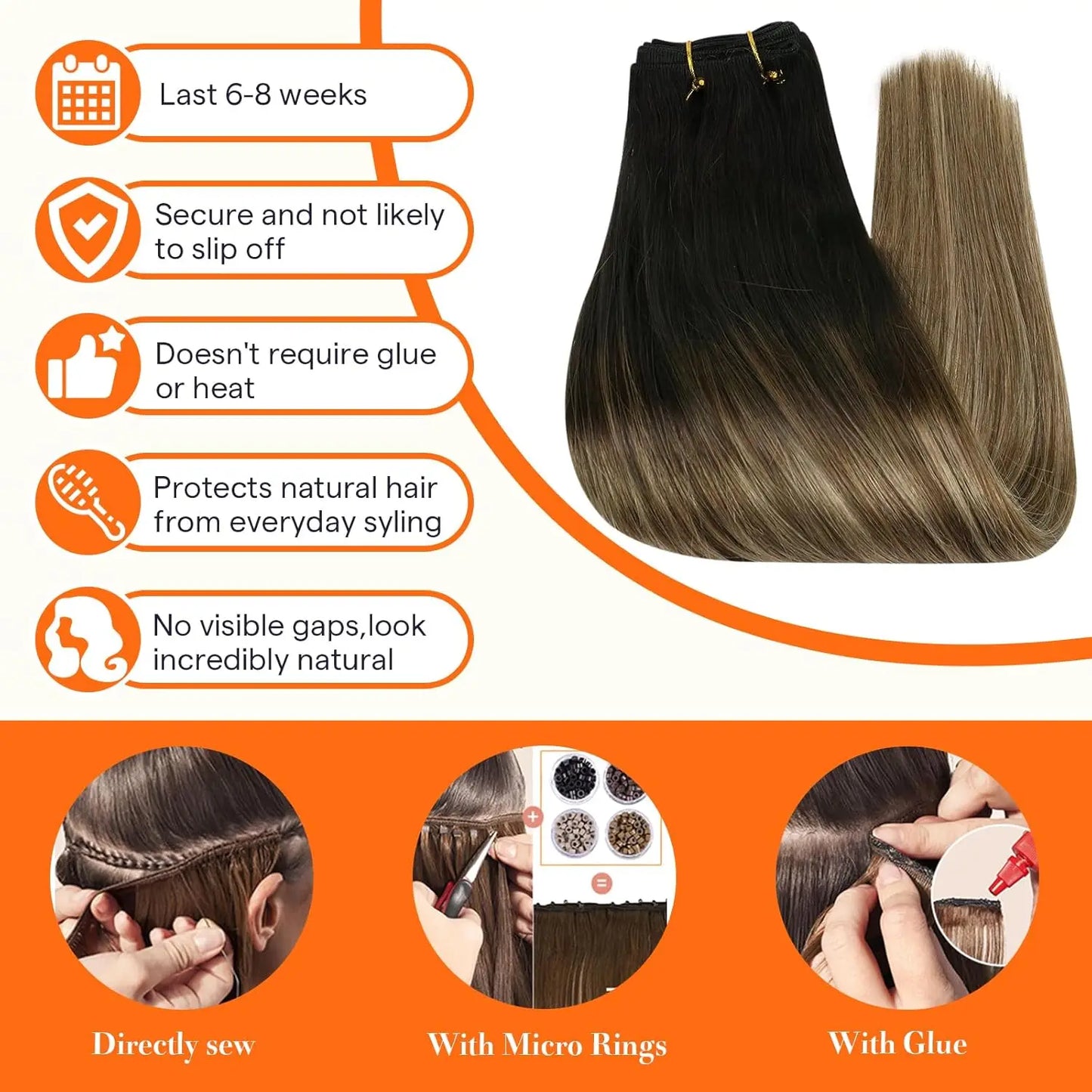 【On Sale】Full Shine Hair Weft Extensions Remy Human Hair 100G/Set Hair Bundles Ombre Brown 18-24inch For Woman