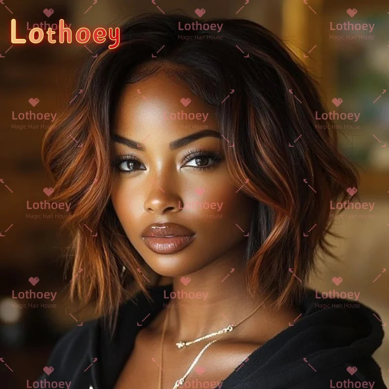 Right partial body wave wig Human wig eal hair Brown pick-dyed suitable for black women Easy to wear Glue-free transparent wig S