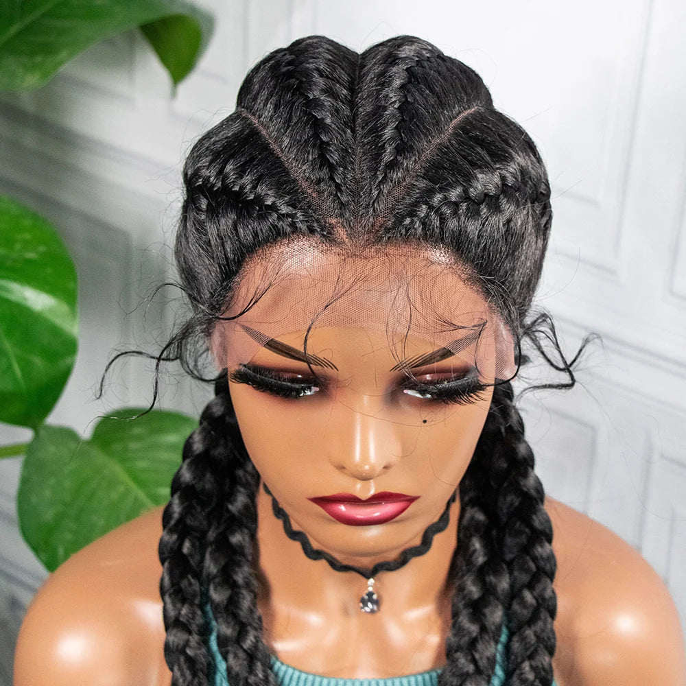 Synthetic Lace Wigs Braided Wigs with Baby Hair Long 26 Inches Box Braids Wig for Black Women Lace Front Afro Hair Wigs