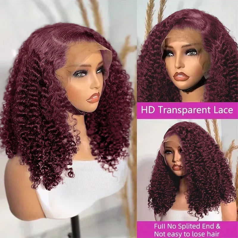 13x4 Lace Frontal Wig Short Bob Kinky Curly Wig Brazilian 99J Deep Water Wave Bob Burgundy Lace Front Wigs Bob 100% Human Hair