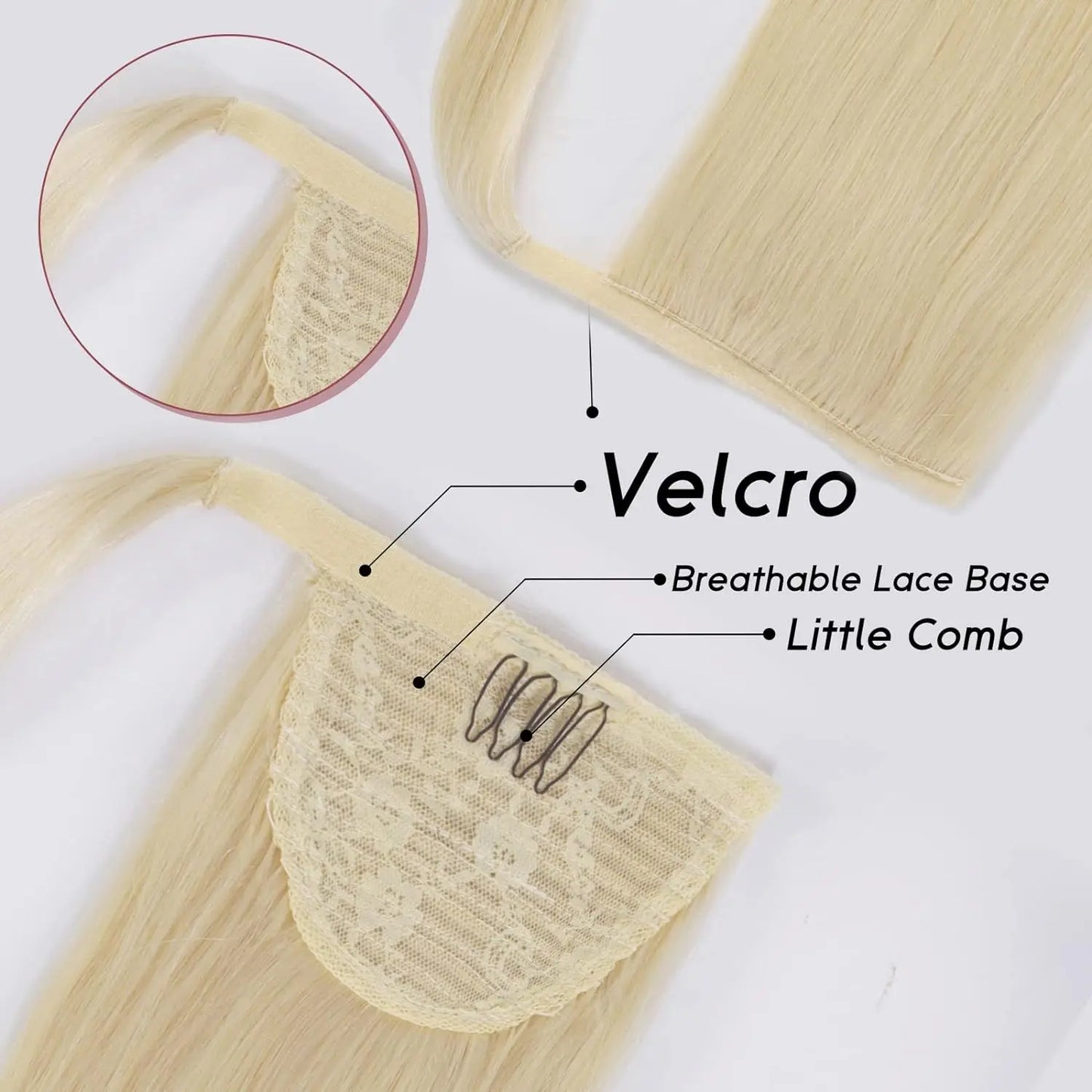 613 Blonde Straight Ponytail Human Hair Clips In Brazilian 100% Human Hair Extension Wrap Around Drawstring Head Wear Hairpiece