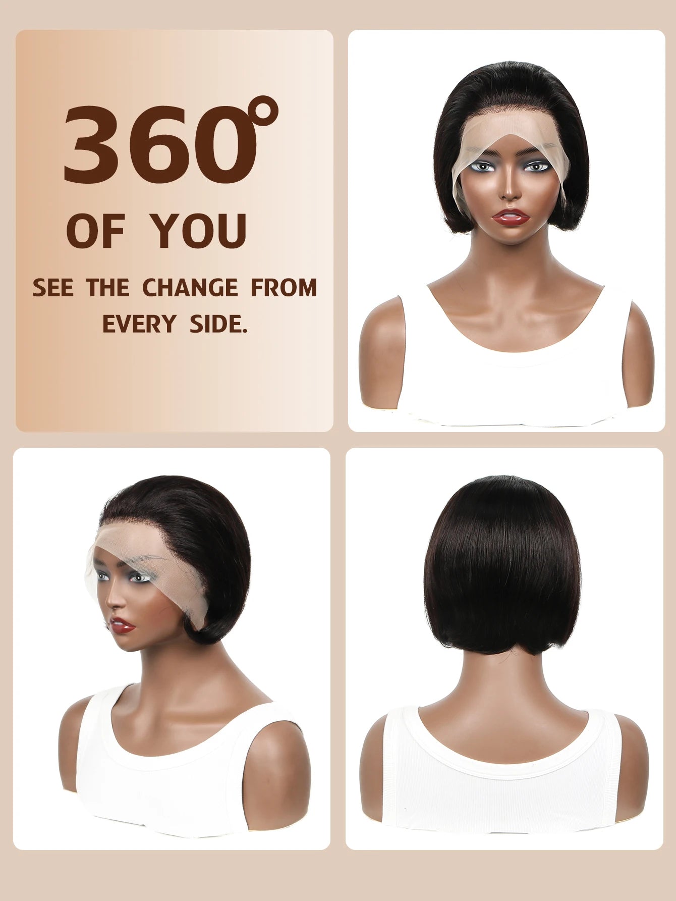 Pixie Cut Wigs Human Hair Wigs For Women straight Short Bob Wig Brazilian PrePlucked 13x4 Lace Frontal Human Hair Wig 180Density