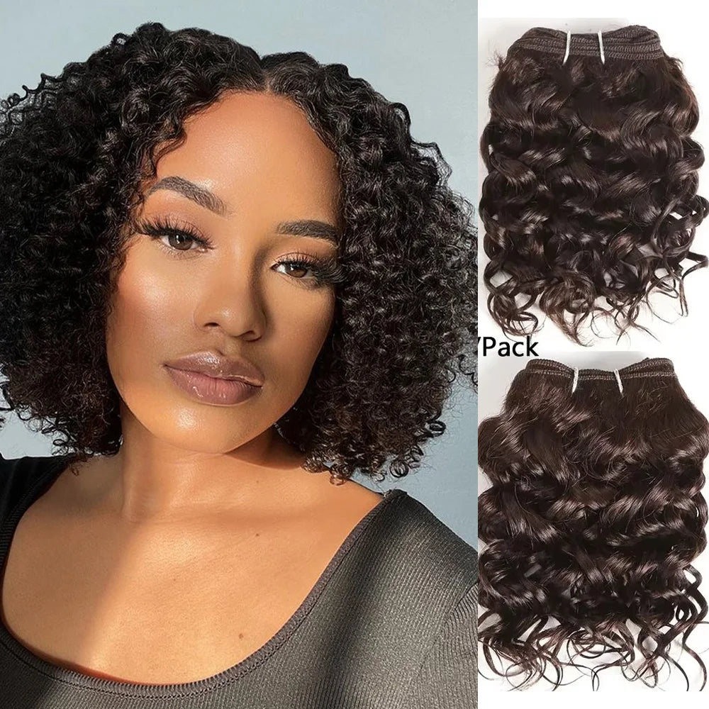 Short Jerry Curl Hair Weave Bundles 2Pcs/Set Brazilian Hair Weave Bundles 12A Remy Human Hair Extensions Natural Brown Remy