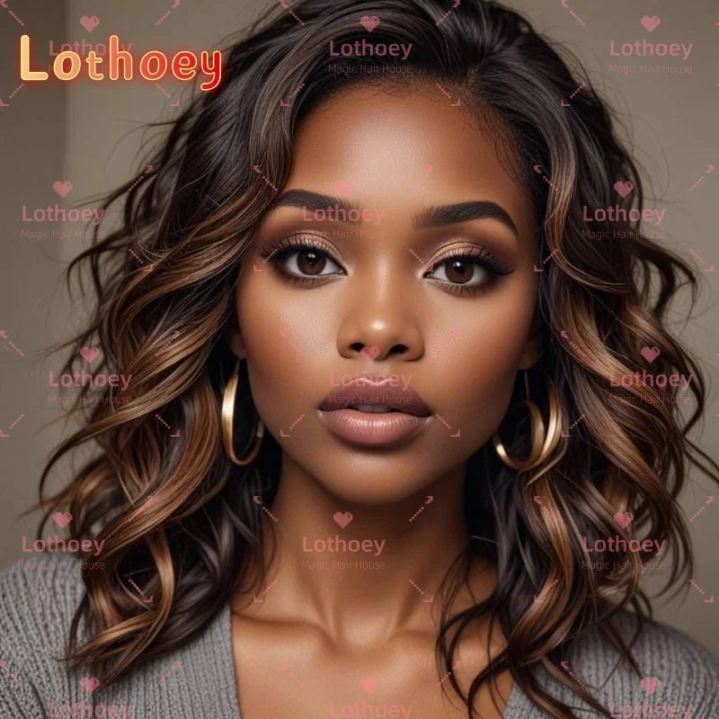 Right partial body wave wig Human wig eal hair Brown pick-dyed suitable for black women Easy to wear Glue-free transparent wig S