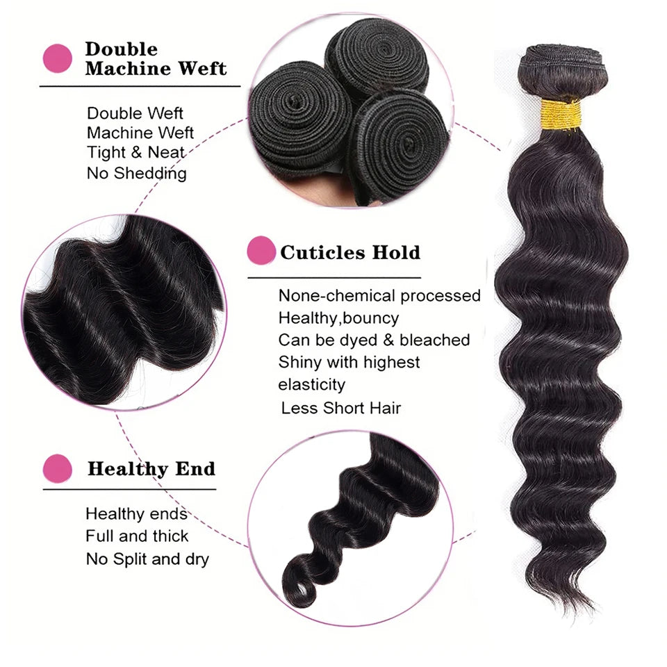 Yyong Loose Deep Wave Bundles With 6x6 Lace Closure Brazilian Remy Human Hair Bundles With Closures 3/4 Bundles With Closure