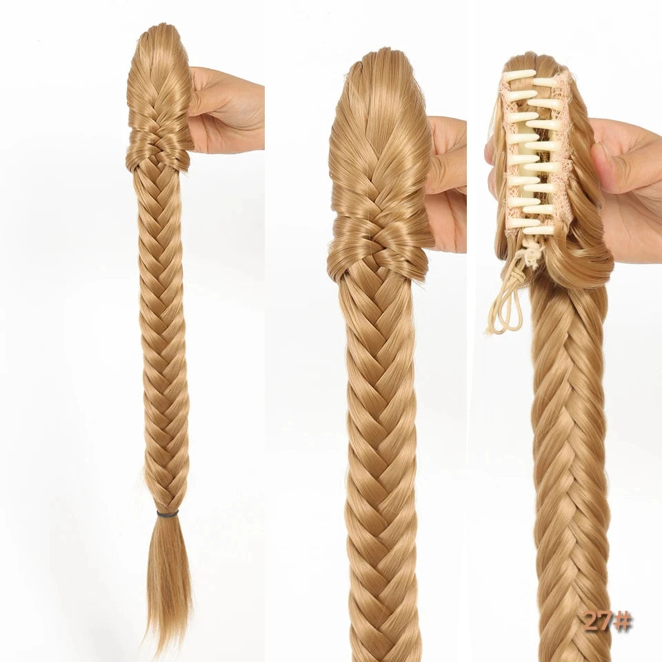 Synthetic Ponytail Extension Hairpiece Straight Claw Clip Fishbone Braid Ponytail For Women Heat Resistant Pony Tail Fake Hair