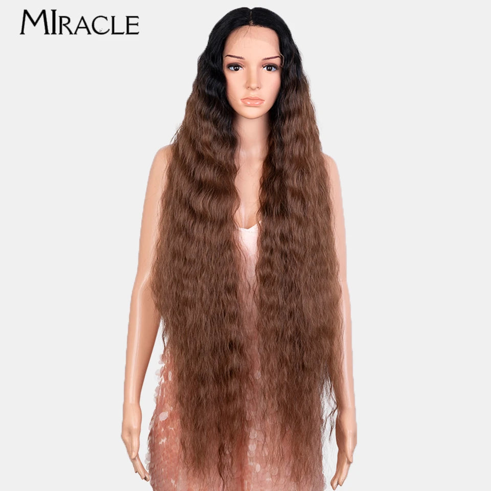 MIRACLE Synthetic Lace Front Wig For Women 40 Inch Water Wave Lace Wig Cosplay Wigs 613 Pink Blonde Wig Super Long Fiber Hair