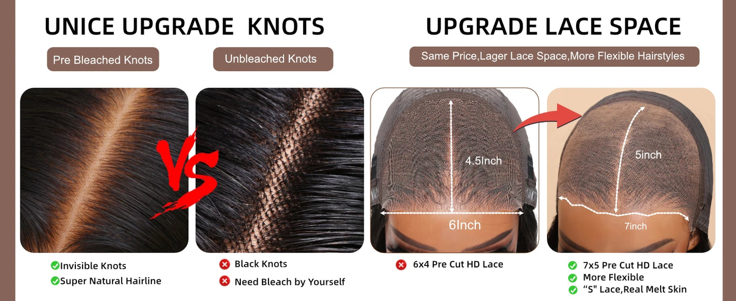 Unice Hair Pre Cut Pre Bleached 7x5 Loose Wave Wig With Bangs Wear Go Glueless Wig Pre Plucked Lace Front Human Hair Wig