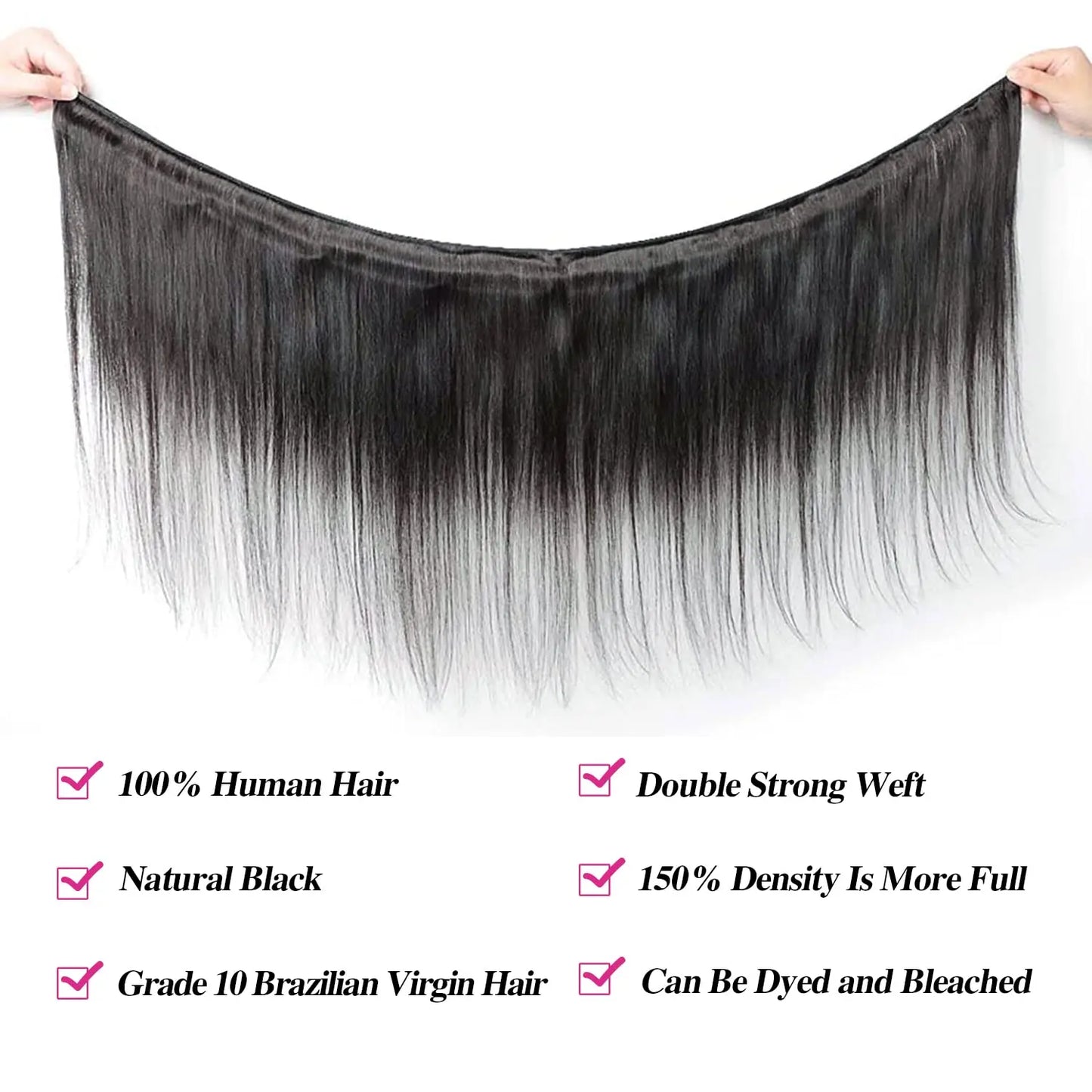 Straight Human Hair Bundles with Closure 100% Unprocessed Brazilian Human Hair 3 Bundles with Frontal 4x4 Closure with Baby Hair
