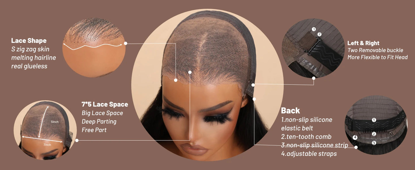 Unice Hair Pre Cut Pre Bleached 7x5 Loose Wave Wig With Bangs Wear Go Glueless Wig Pre Plucked Lace Front Human Hair Wig