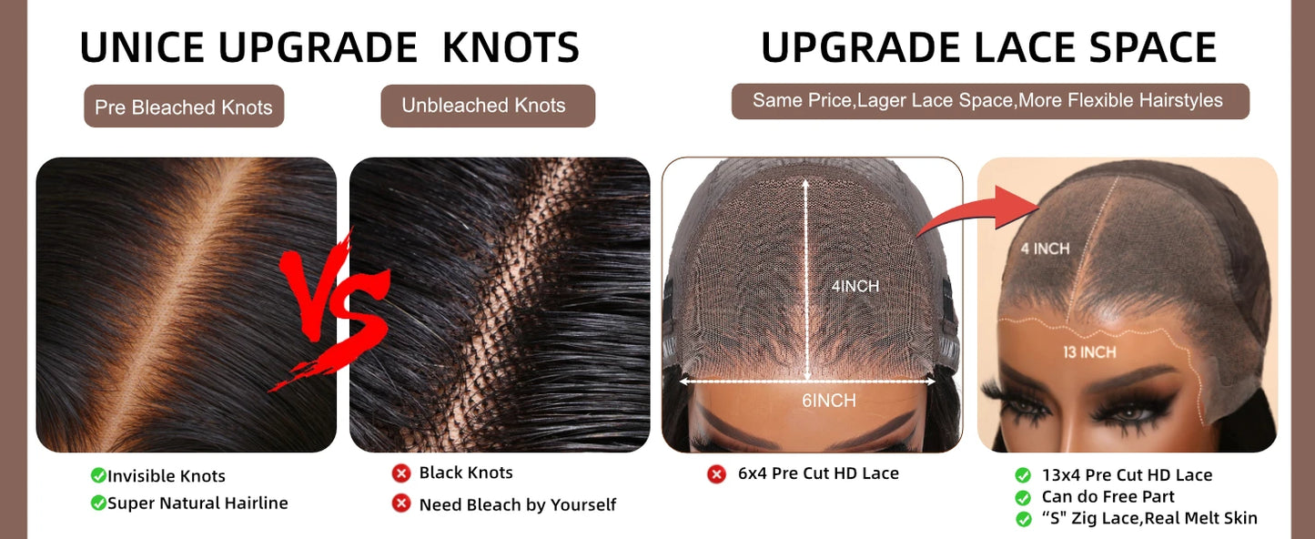 Unice Hair Pre Cut Pre Bleached 7x5 Loose Wave Wig With Bangs Wear Go Glueless Wig Pre Plucked Lace Front Human Hair Wig