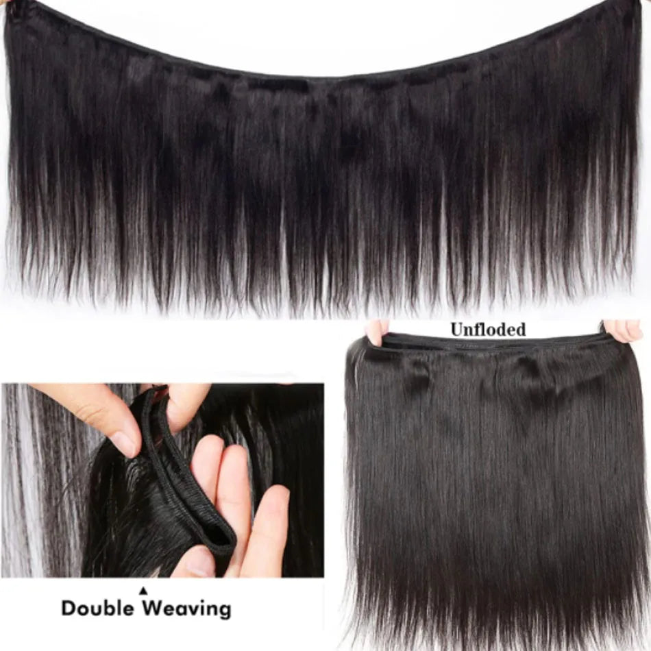 12A Raw Straight Virgin Hair Bundles With HD Frontals Meche Bresilienne Brazilian Born Straight Human Hair 3 Bundle With Closure