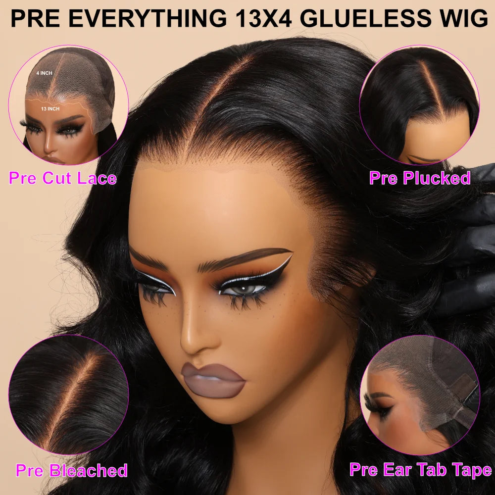 UNice 3D Body Wave Wig 250% Density 13x4 Human Hair Lace Frontal Wig Pre Plucked Pre Bleached Pre Cut Gluless Wig Ready To Wear