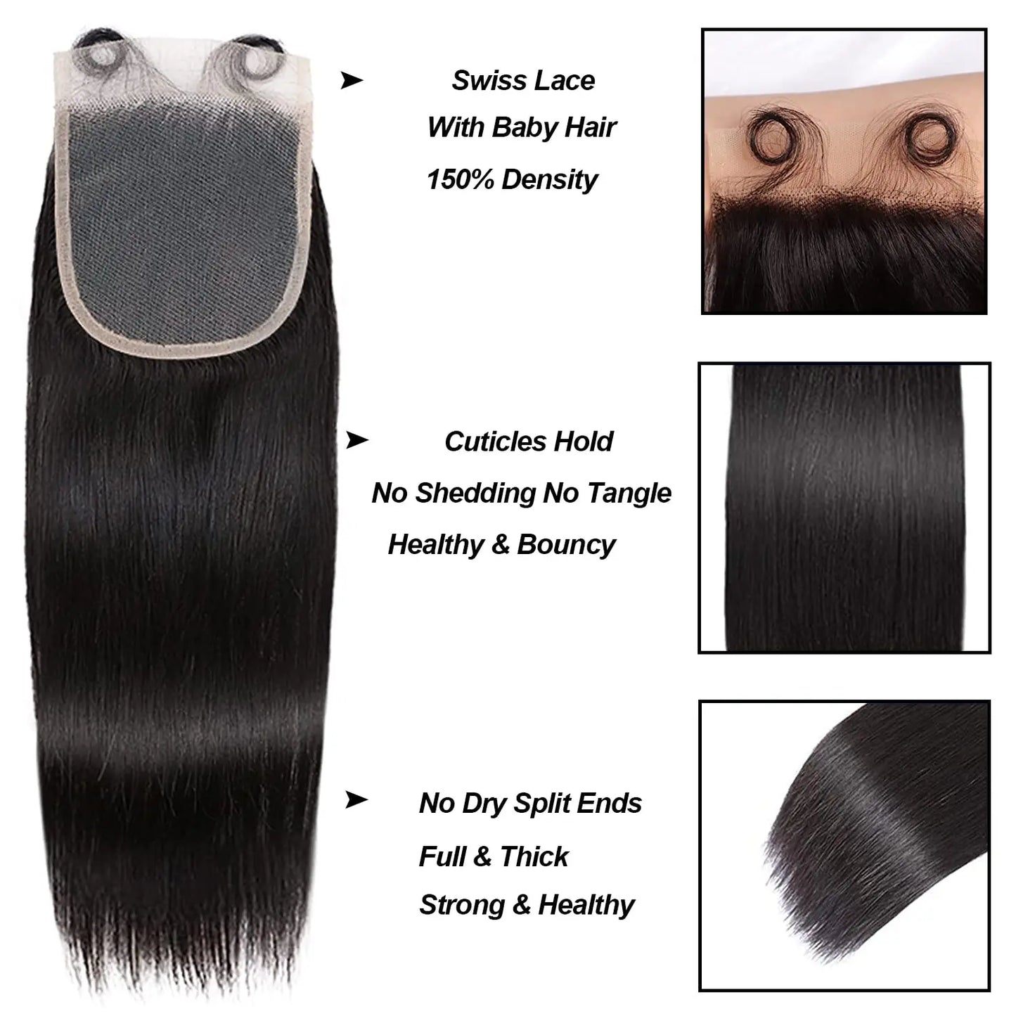 Straight Human Hair Bundles with Closure 100% Unprocessed Brazilian Human Hair 3 Bundles with Frontal 4x4 Closure with Baby Hair