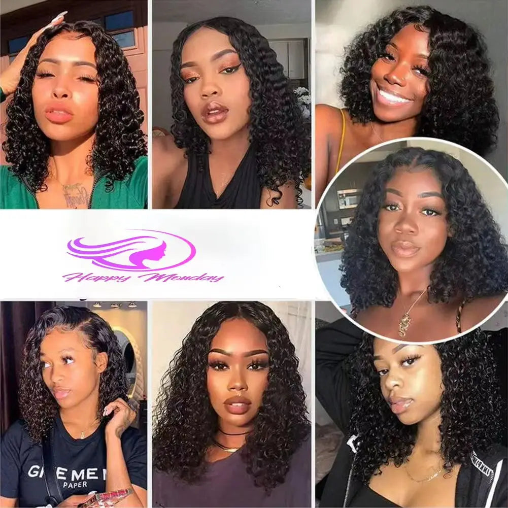 Deep Wave Bob Wigs 13x4 Lace Frontal Human Hair Wig 100% Remy Human Hair 200% Density Short Bob Wig Natural Hairline For Women