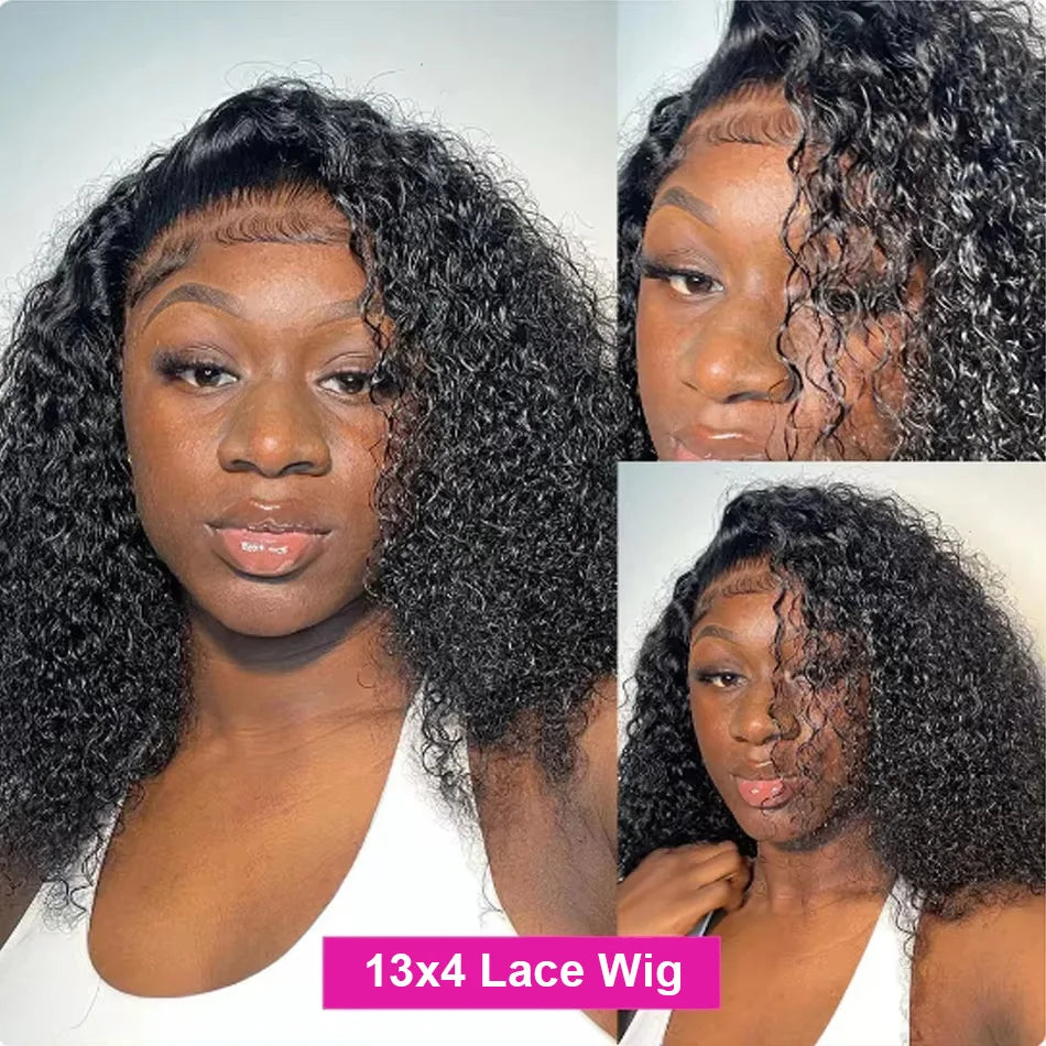 Deep Wave Bob Wigs 13x4 Lace Frontal Human Hair Wig 100% Remy Human Hair 200% Density Short Bob Wig Natural Hairline For Women