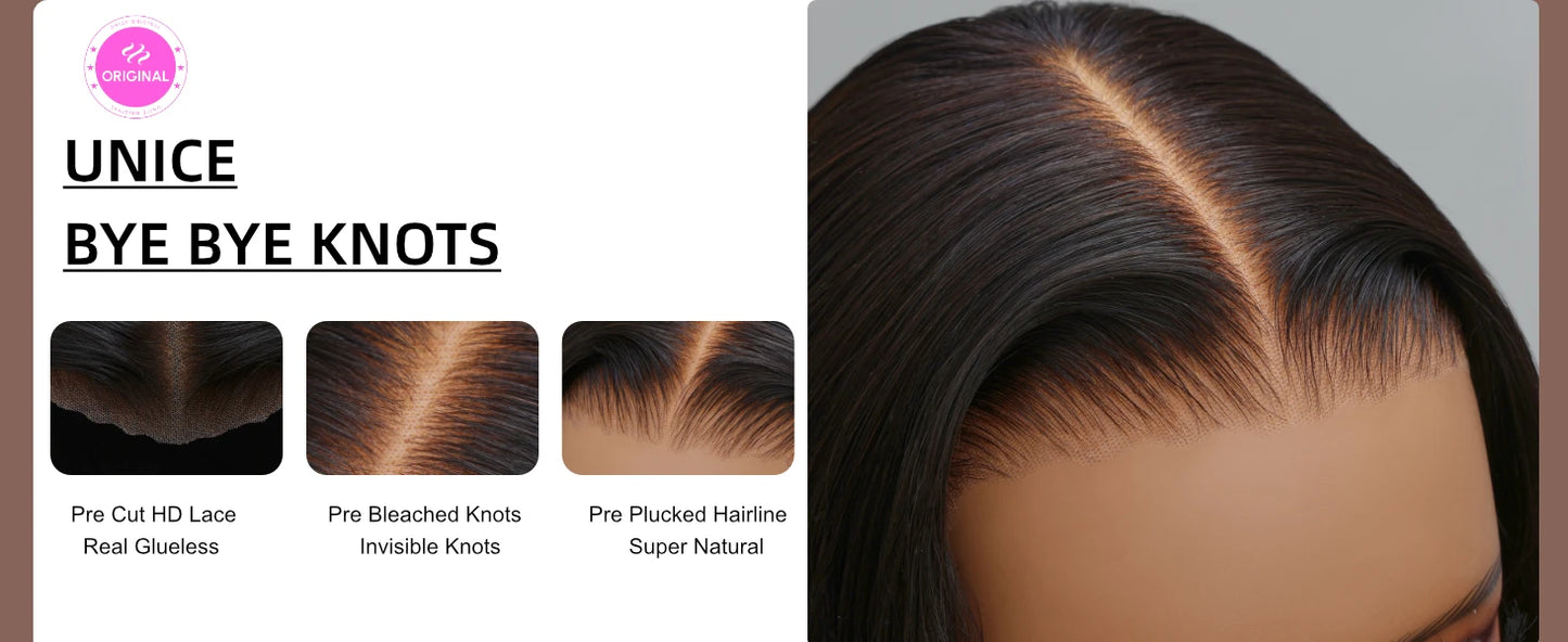 Unice Hair Pre Cut Pre Bleached 7x5 Loose Wave Wig With Bangs Wear Go Glueless Wig Pre Plucked Lace Front Human Hair Wig