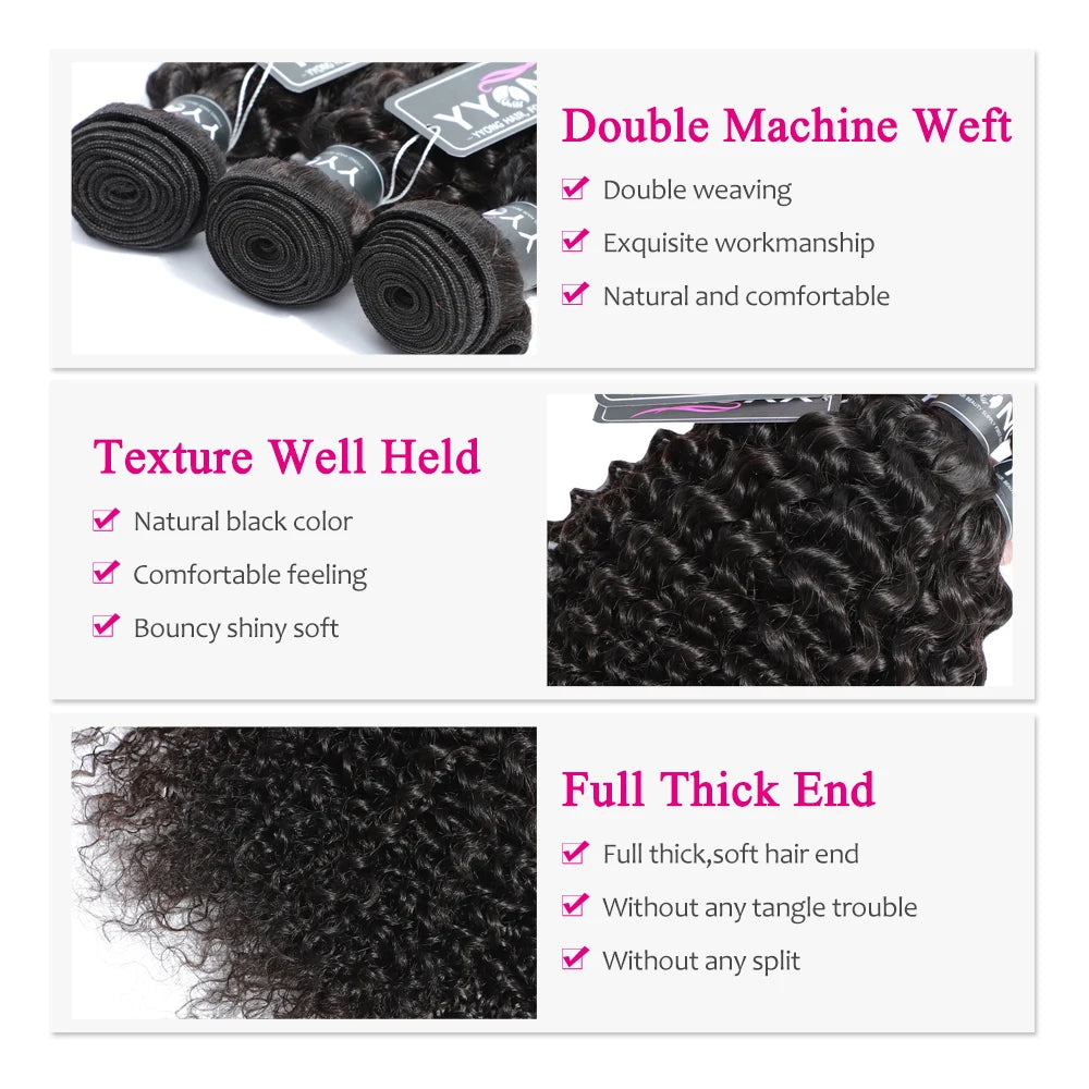 Yyong Brazilian Kinky Curly Bundles With Frontal 13x4 Lace Frontal With Bundles Remy Human Hair 3/4 Bundle With Closure
