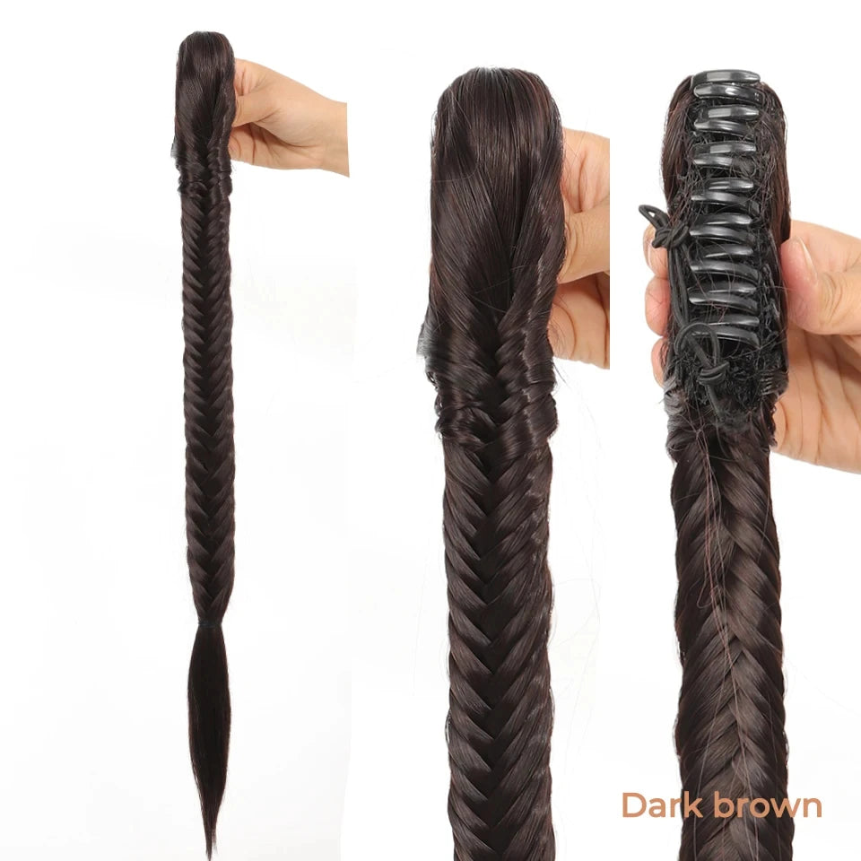 Synthetic Ponytail Extension Hairpiece Straight Claw Clip Fishbone Braid Ponytail For Women Heat Resistant Pony Tail Fake Hair