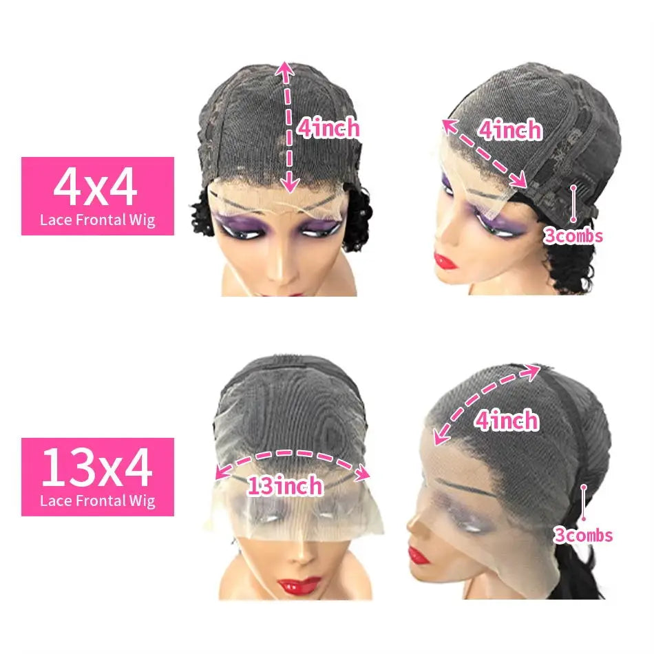 Deep Wave Bob Wigs 13x4 Lace Frontal Human Hair Wig 100% Remy Human Hair 200% Density Short Bob Wig Natural Hairline For Women