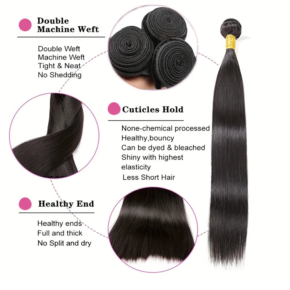 YYong Brazilian Straight Hair 3/4 Bundles With Frontal Remy Human Hair 13x4 Ear to Ear Lace Frontal Closure With Bundles