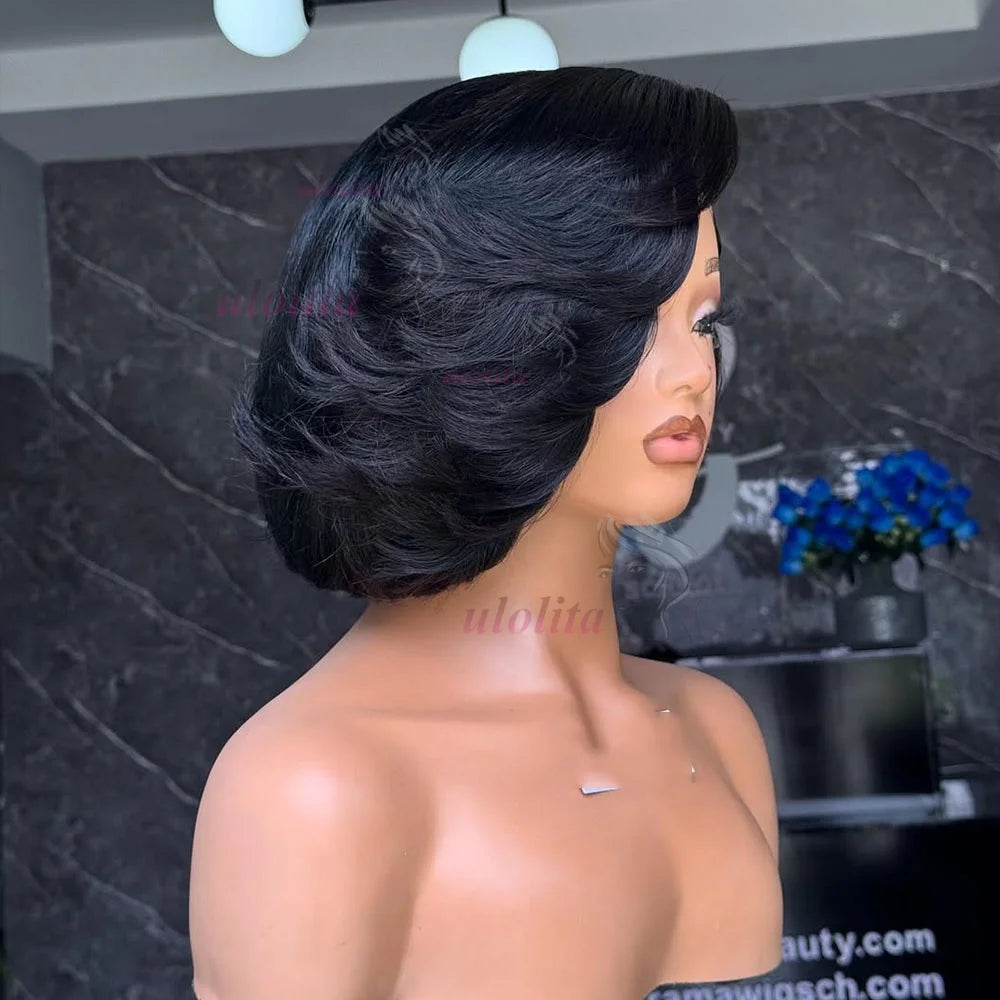 Short straightBob Wigs 13x4 HD Lace Closure Wig Blunt Cut with face framing layers Glueless Human Hair Ombre Chocolate brown wig