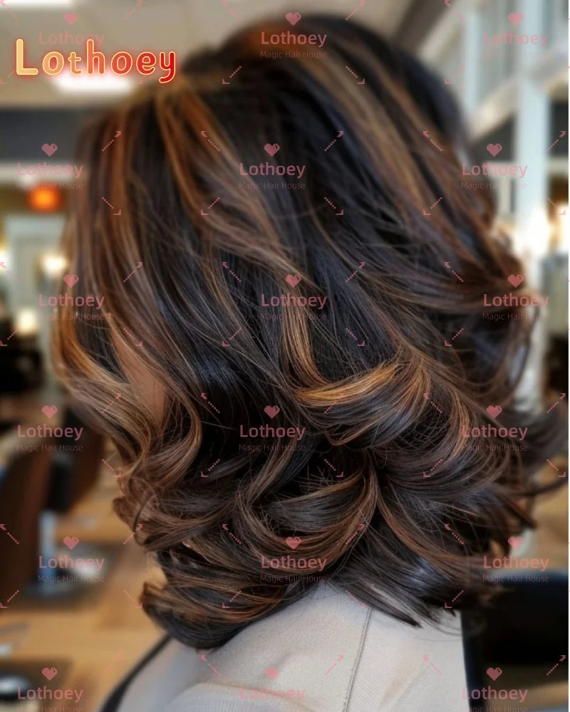 Right partial body wave wig Human wig eal hair Brown pick-dyed suitable for black women Easy to wear Glue-free transparent wig S