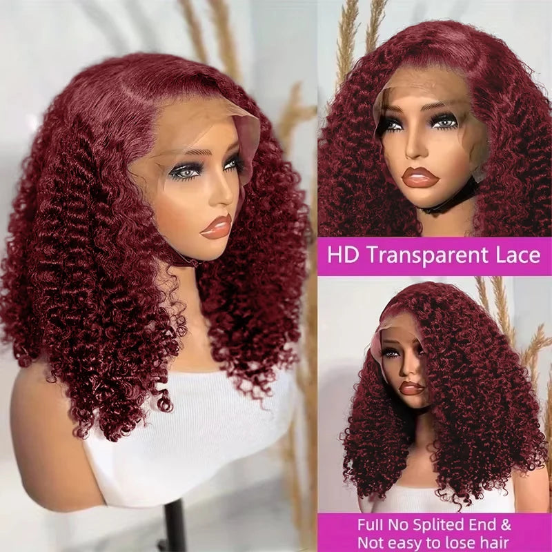 13x4 Lace Frontal Wig Short Bob Kinky Curly Wig Brazilian 99J Deep Water Wave Bob Burgundy Lace Front Wigs Bob 100% Human Hair