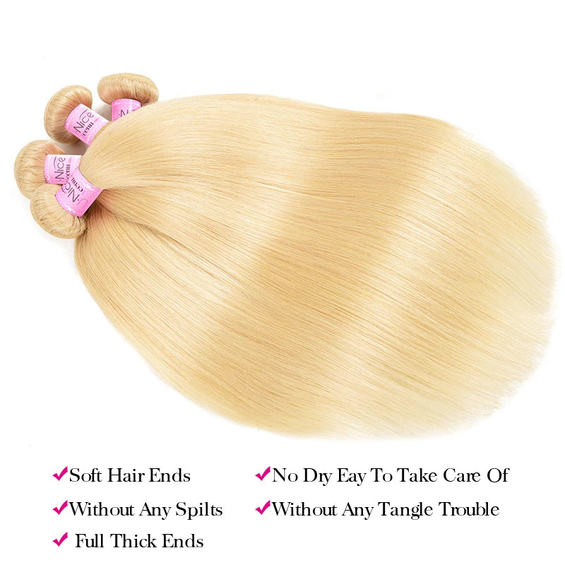 UNice Hair 613 Blonde Straight Hair Human Hair Bundles 1/3/4 PCS Deal Sew In Bundles Quick Weaves
