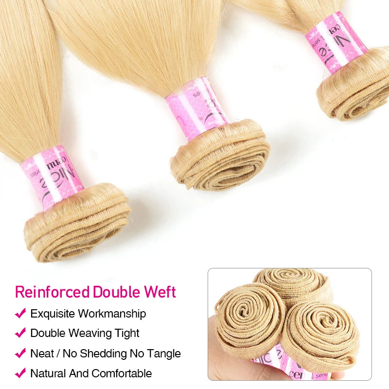 UNice Hair 613 Blonde Straight Hair Human Hair Bundles 1/3/4 PCS Deal Sew In Bundles Quick Weaves
