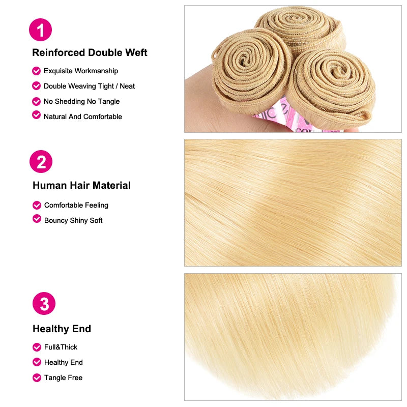 UNice Hair 613 Blonde Straight Hair Human Hair Bundles 1/3/4 PCS Deal Sew In Bundles Quick Weaves