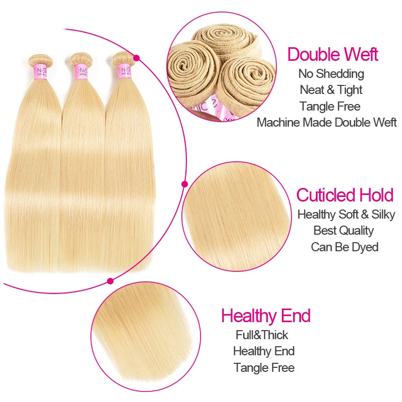 UNice Hair 613 Blonde Straight Hair Human Hair Bundles 1/3/4 PCS Deal Sew In Bundles Quick Weaves