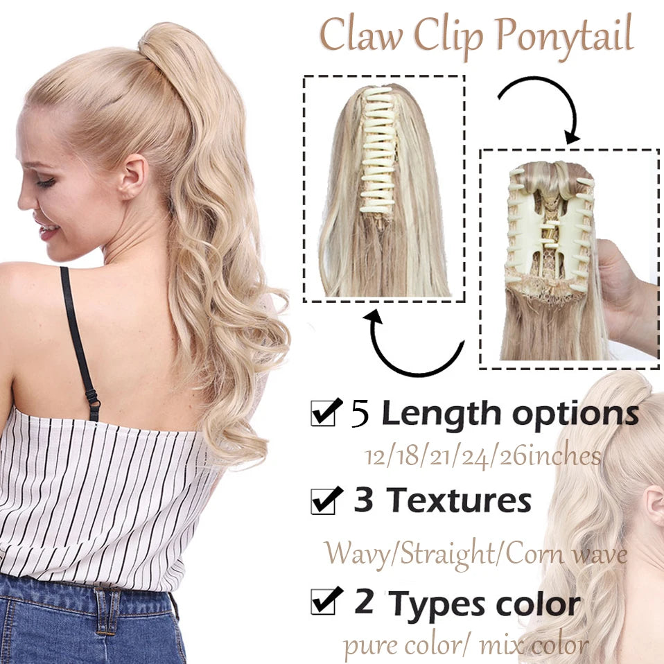 S-noilite Synthetic 18-26inch Claw Clip On Ponytail Hair Extension Ponytail Extension Hair For Women Pony Tail Hair Hairpiece