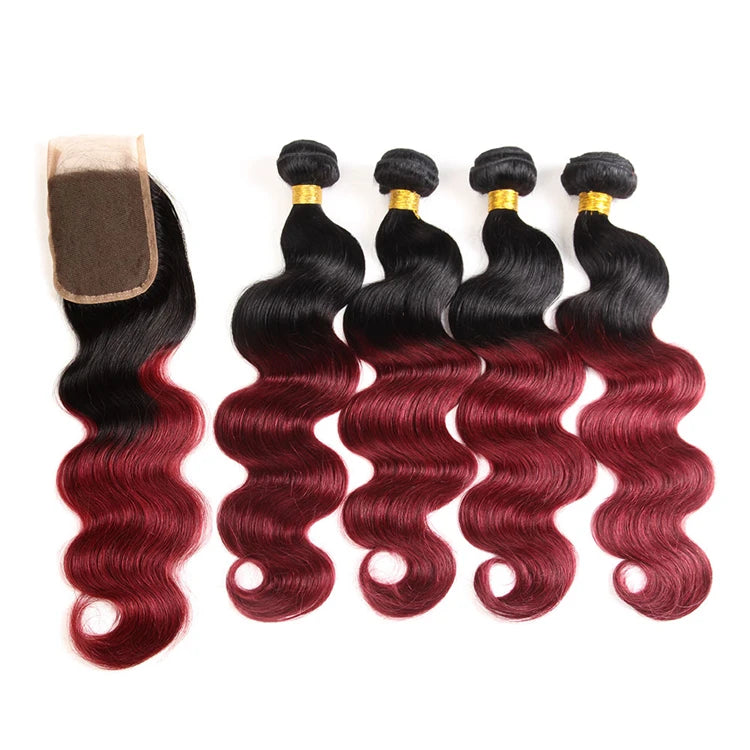 Wholesale High Grade T1B/99J Color 100% Remy Brazilian Virgin Human Hair Bundles Weave Body Wave Extensions