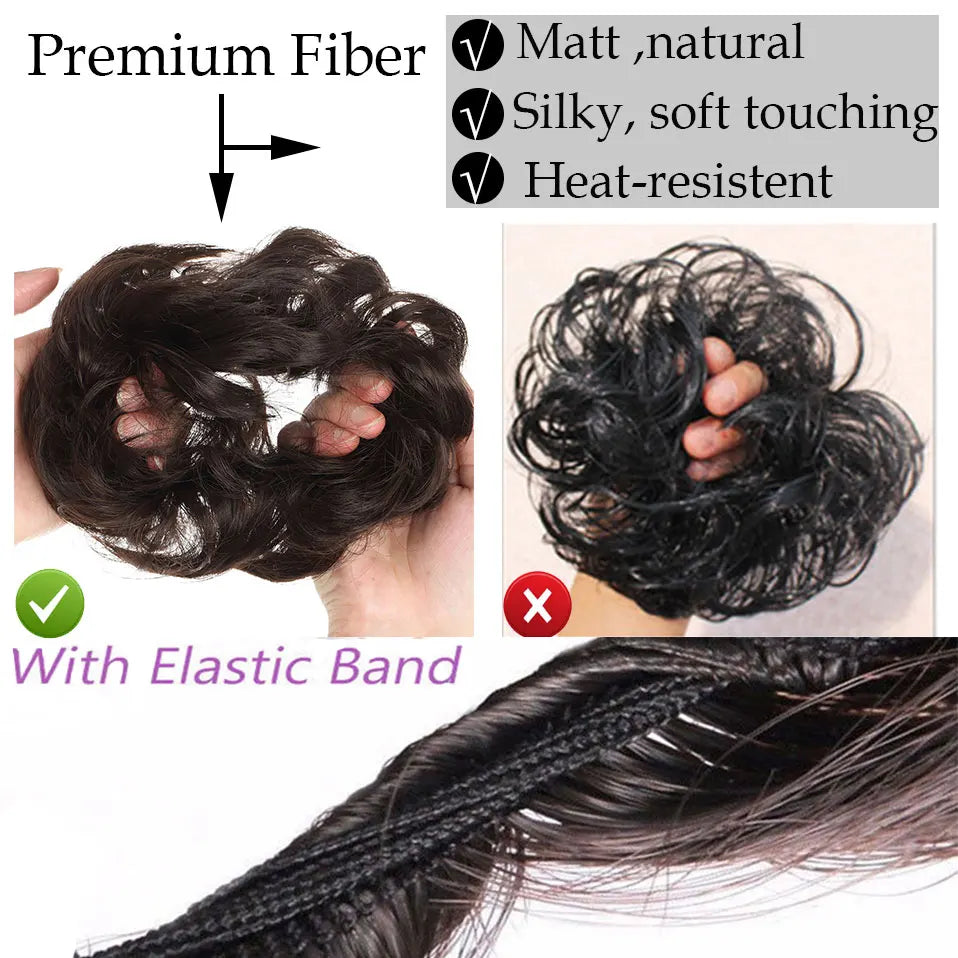 S-noilite Synthetic Elastic Band With Hair Curly Chignon Hair Women Drawstring Ponytail Hairpieces Black Brown Blonde Hairpiece